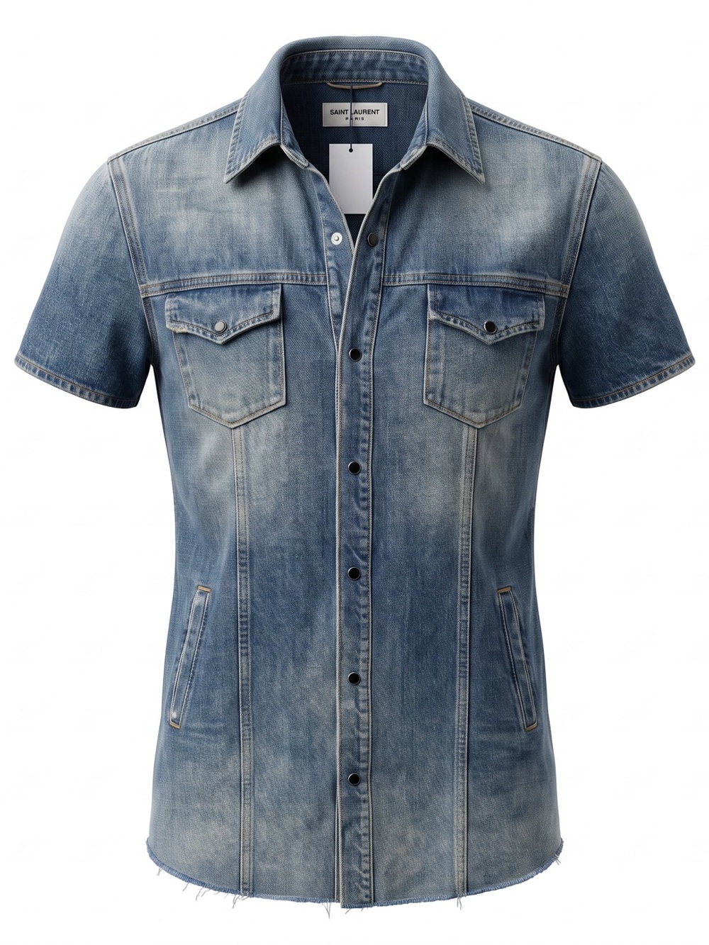Saint Laurent Paris Women’s Washed Blue Denim Shirt/Jacket Size Large NWT